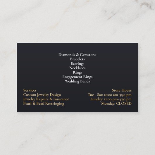 Fashion Fine Jewelry Business Card Visitenkarte (Rückseite)