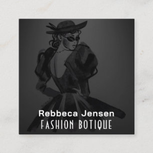 Fashion Floral Black Gold Logo QR Stylist Body Quadratische Visitenkarte