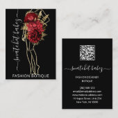 Fashion Floral Black Gold Logo QR Stylist Body Visitenkarte (Vorne/Hinten)