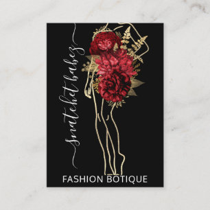 Fashion Floral Black Gold Logo QR Stylist Body Visitenkarte