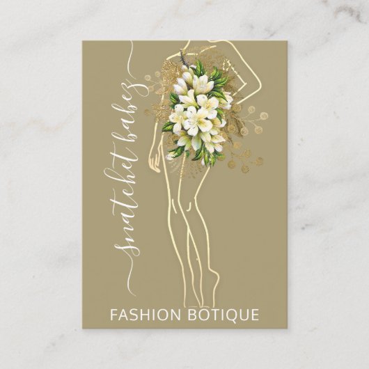 Fashion Floral Green Logo QR Stylist Body Visitenkarte (Vorderseite)