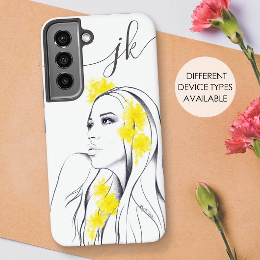 Fashion Gelbe Blumen Fashion Elegantes Monogramm Samsung Galaxy Hülle