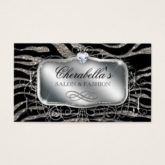 Fashion Gift Card Nagelsalon Zebra Glitzer Silver (Vorderseite)