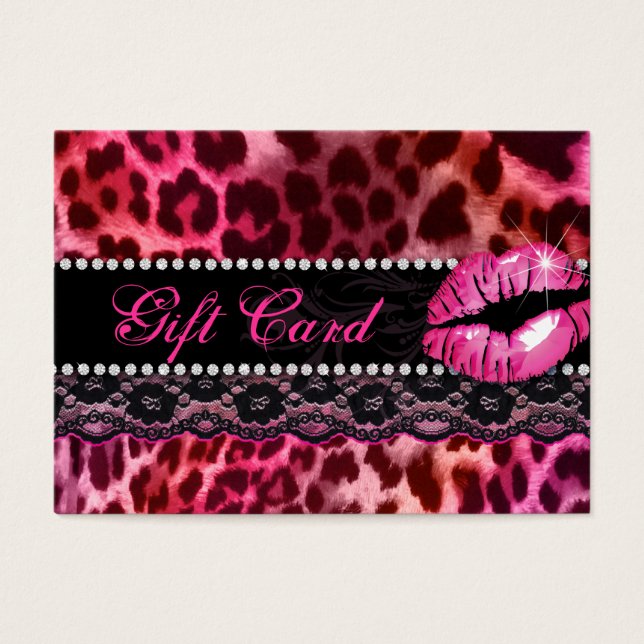Fashion Gift Card Spitzen Lippen Leopard Rosa (Vorderseite)