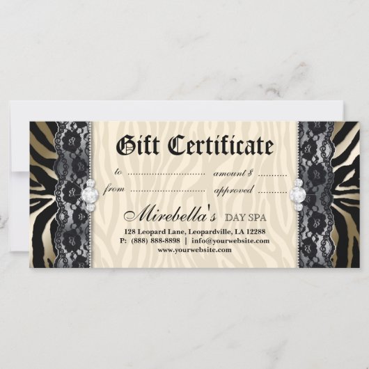 Fashion Gift Certificate Zebra Lace Gold Creme (Vorderseite)