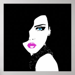 Fashion Girl Black Pink Blue Poster