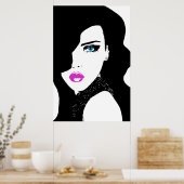 Fashion Girl Black Pink Blue Poster (Küche)