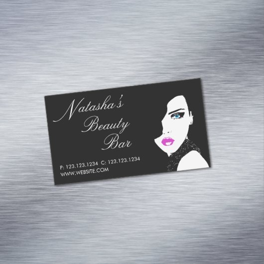 Fashion Girl Black Pink Schönheit Bar Magnetische Visitenkarte (Beispiel)