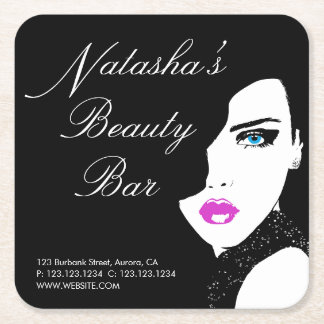 Fashion Girl Black Pink Schönheit Bar Rechteckiger Pappuntersetzer