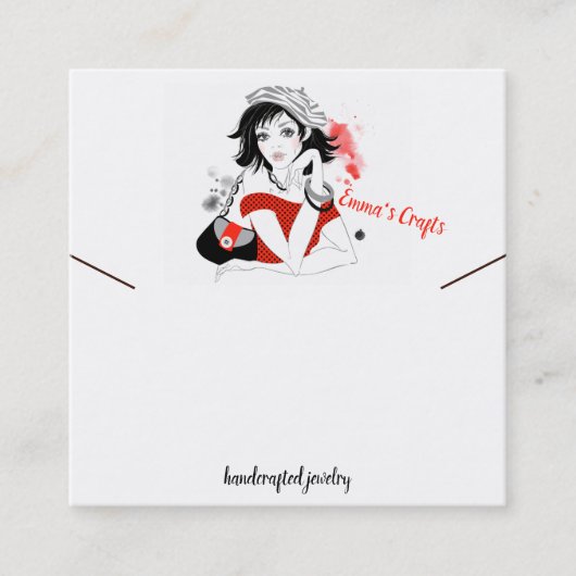 Fashion Girl in Red Necklace Display Quadratische Visitenkarte (Vorderseite)