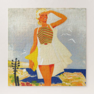 Fashion Girl Monte Carlo Beach Travel Art Collecti Puzzle
