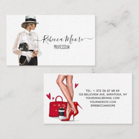 Fashion Glam Girl Business Card Visitenkarte (Vorne/Hinten)