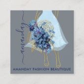 Fashion Gold Blue Dress Logo QRCode Floral Quadratische Visitenkarte (Vorderseite)