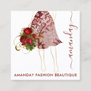 Fashion Gold Floral Dress Logo QRCode Lace White Quadratische Visitenkarte