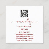 Fashion Gold Floral Dress Logo QRCode Wreath White Quadratische Visitenkarte (Rückseite)