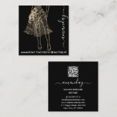 Fashion Gold Lace Dress Logo QRCode Shop Beautique Quadratische Visitenkarte (Vorne/Hinten)