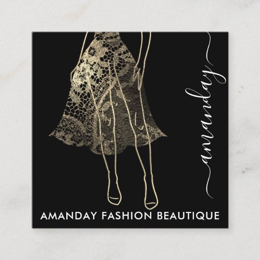 Fashion Gold Lace Dress Logo QRCode Shop Beautique Quadratische Visitenkarte (Vorderseite)