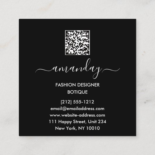 Fashion Gold Lace Dress Logo QRCode Shop Beautique Quadratische Visitenkarte (Rückseite)