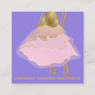 Fashion Gold Pink Dress Logo QR Stylist Violet Quadratische Visitenkarte