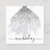 Fashion Grau Glitzer Dress Logo QR Stylist Weiß Quadratische Visitenkarte (Vorderseite)