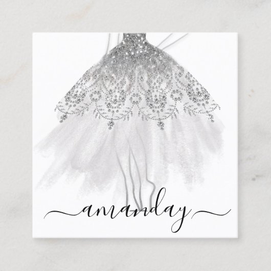 Fashion Grau Glitzer Dress Logo QR Stylist Weiß Quadratische Visitenkarte (Vorderseite)