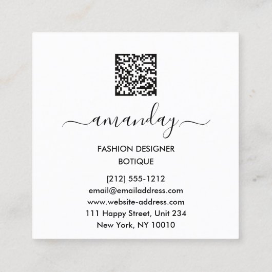 Fashion Grau Glitzer Dress Logo QR Stylist Weiß Quadratische Visitenkarte (Rückseite)