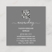 Fashion Gray Glitzer Dress Logo QR Stylist Orange Quadratische Visitenkarte (Rückseite)