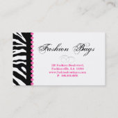 Fashion Handbag Rose Purse Pink Diamonds Zebra Visitenkarte (Rückseite)
