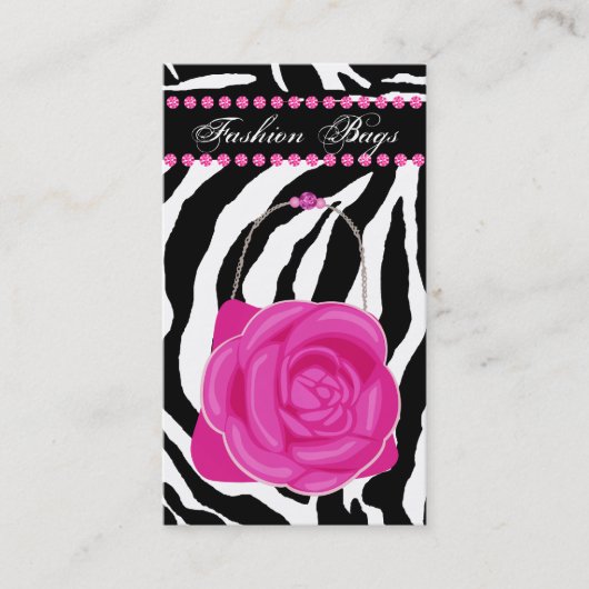 Fashion Handbag Rose Purse Pink Diamonds Zebra Visitenkarte (Vorderseite)