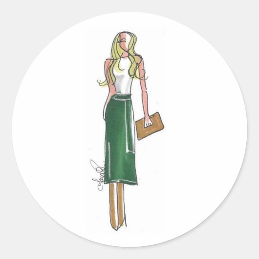 Fashion illustration green dress stickers (Vorderseite)