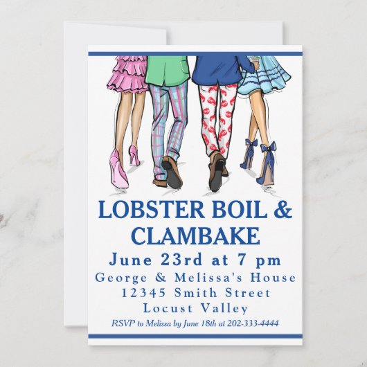 Fashion Illustration Lobster Boil Clambake Party Einladung (Vorderseite)