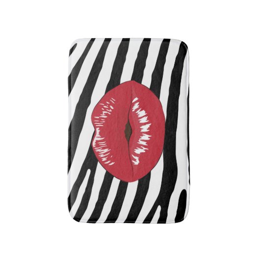 Fashion lips zebra Glamour gürtlich schwarz-weiß Badematte (Vorderseite Vertikal)
