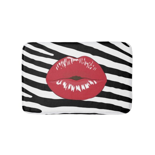 Fashion lips zebra Glamour gürtlich schwarz-weiß Badematte (Vorderseite)