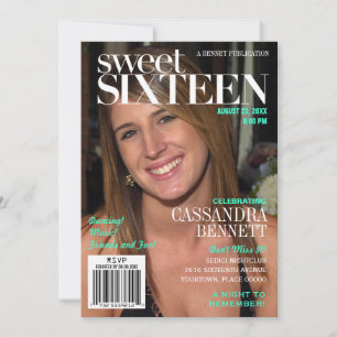Fashion Magazine Turquoise 16 . Geburtstag Party Einladung
