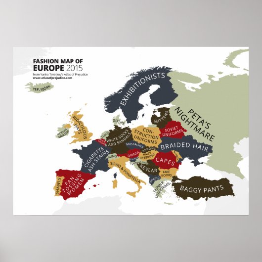 Fashion Map von Europa Poster (Vorne)