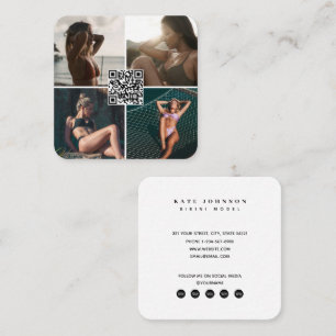 Fashion Model Fotos QR Code Social Media Icons Quadratische Visitenkarte