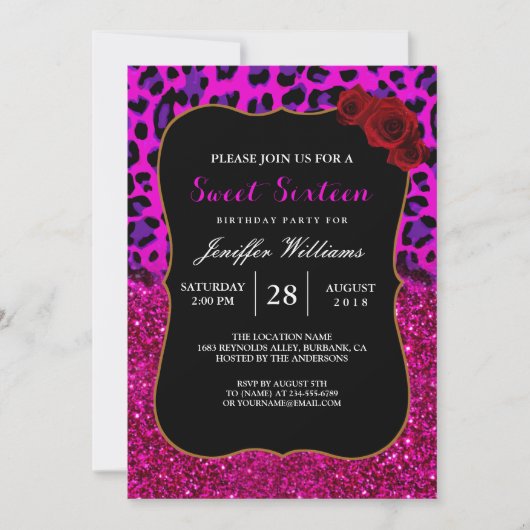 Fashion Modern Pink Purple Glitter Leopard. Einladung (Vorderseite)