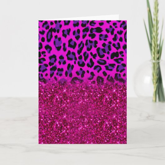 Fashion Modern Pink Purple Glitter Leopard Karte (Vorderseite)