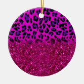 Fashion Modern Pink Purple Glitter Leopard Keramik Ornament (Vorne)