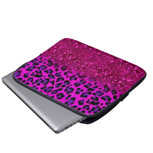 Fashion Modern Pink Purple Glitter Leopard Laptopschutzhülle (Vorne Knopf)