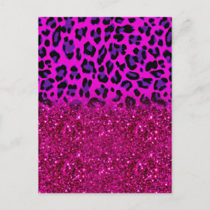 Fashion Modern Pink Purple Glitter Leopard Postkarte