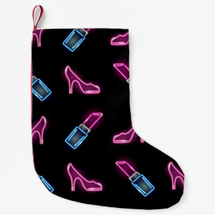 Fashion nahtloses Muster mit Neonikonen aus Lipsti Kleiner Weihnachtsstrumpf