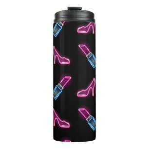 Fashion nahtloses Muster mit Neonikonen aus Lipsti Thermosbecher
