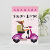 Fashion Party Einladung Scooter Frau Pink Leopar (Stehend Vorderseite)