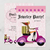 Fashion Party Einladung Scooter Frau Pink Leopar (Vorne/Hinten)