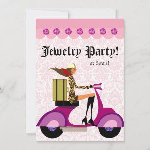Fashion Party Einladung Scooter Frau Pink Leopar