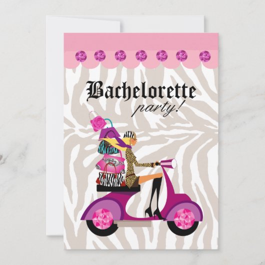 Fashion Party Einladung Scooter Frau Zebra Blonde (Vorderseite)