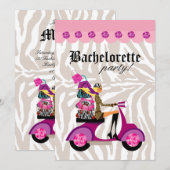 Fashion Party Einladung Scooter Frau Zebra Blonde (Vorne/Hinten)