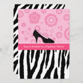 Fashion Party Trendy Zebra Girly Pink Shoes Einladung (Vorne/Hinten)