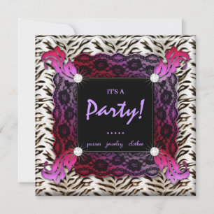 Fashion Party Zebra Lace Red Hat Einladung